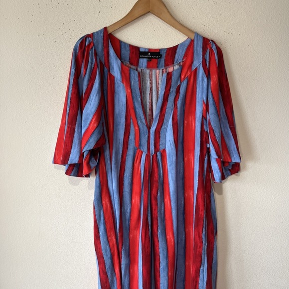 Pomander Place Tuckernuck Finley Dress Women M Red Blue Striped Vacation Resort - Picture 3 of 13